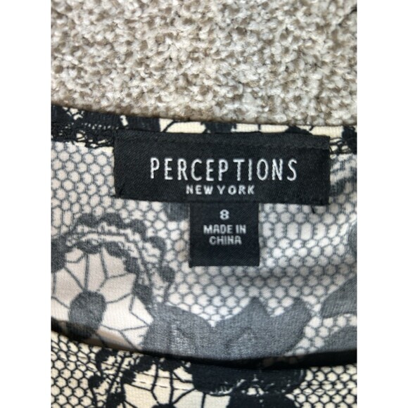 NWT Perceptions New York Blouse Sz 8 Ruffles Chantilly Lace Pattern Black/white - Picture 4 of 7